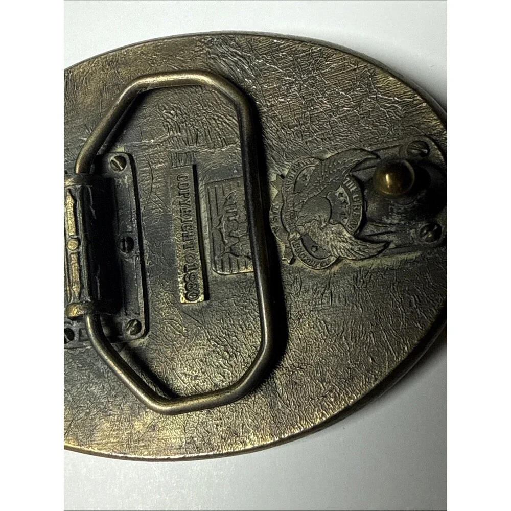 The Great American Buckle Co Vintage Enamel Leaping Buck Deer Belt Buckle 1980